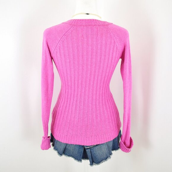 VTG 00s Y2K Limited Too Pink Cable Knit V-Neck Long Sleeve Sweater Size Girls 12 - Picture 3 of 7